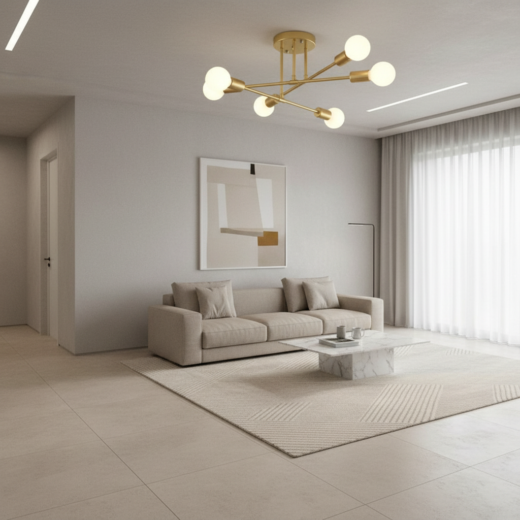 White Artistic Geometric LED Semi Flush Mount Ceiling Light — Contemporary