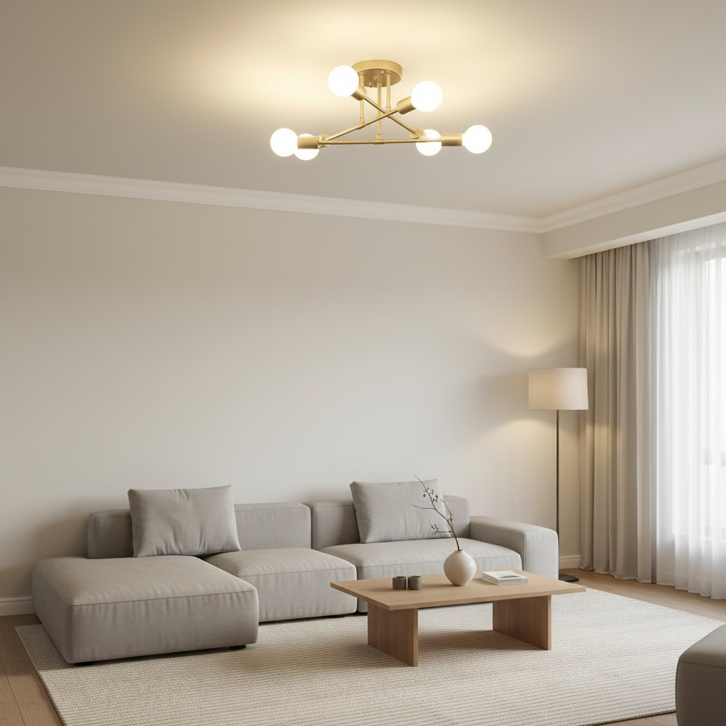 White Artistic Geometric LED Semi Flush Mount Ceiling Light — Contemporary