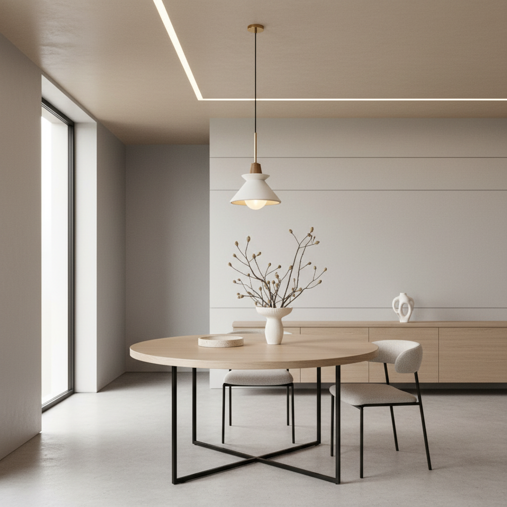White Cement Mini Industrial Pendant Light — Minimalist Dining Room