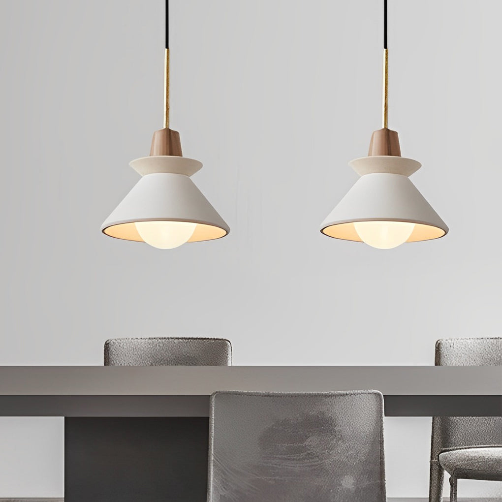 White Cement Mini Industrial Pendant Light — Minimalist Dining Room