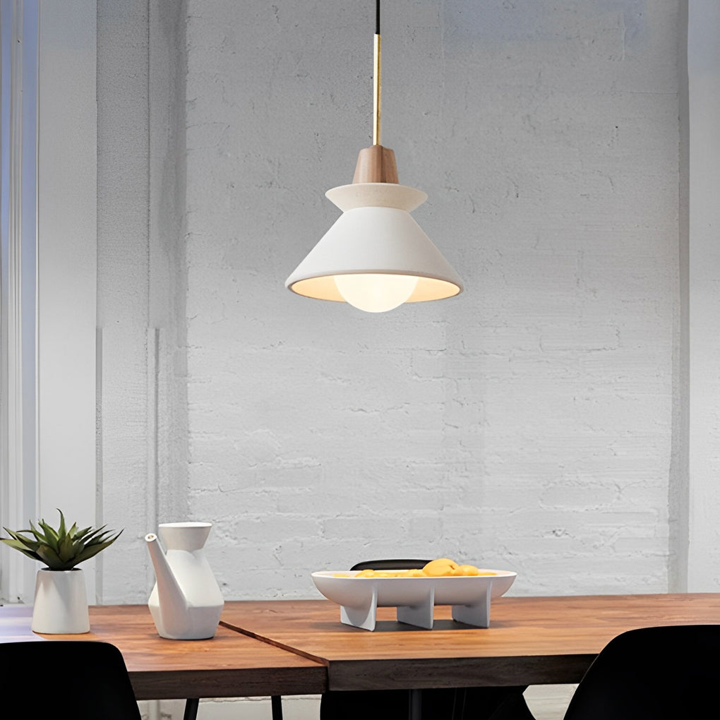 White Cement Mini Industrial Pendant Light — Minimalist Dining Room
