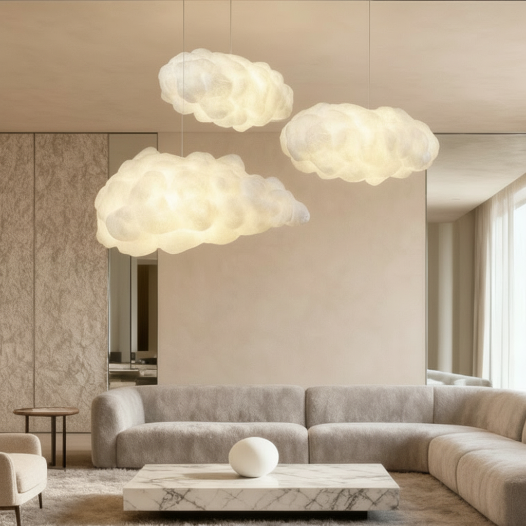 White Cloud Fabric E26 Pendant Light — Artistic Modern Ceiling Hanging