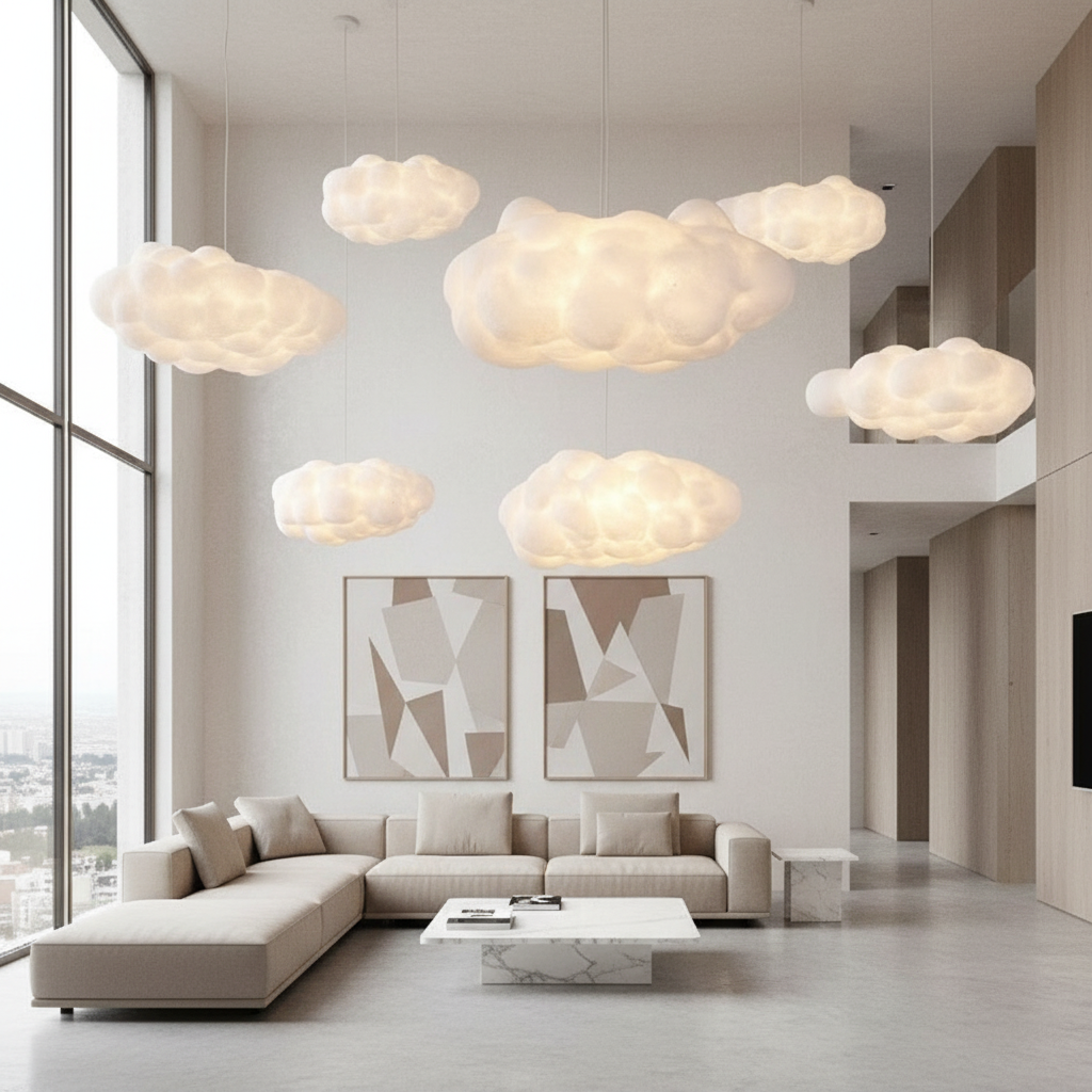 White Cloud Fabric E26 Pendant Light — Artistic Modern Ceiling Hanging