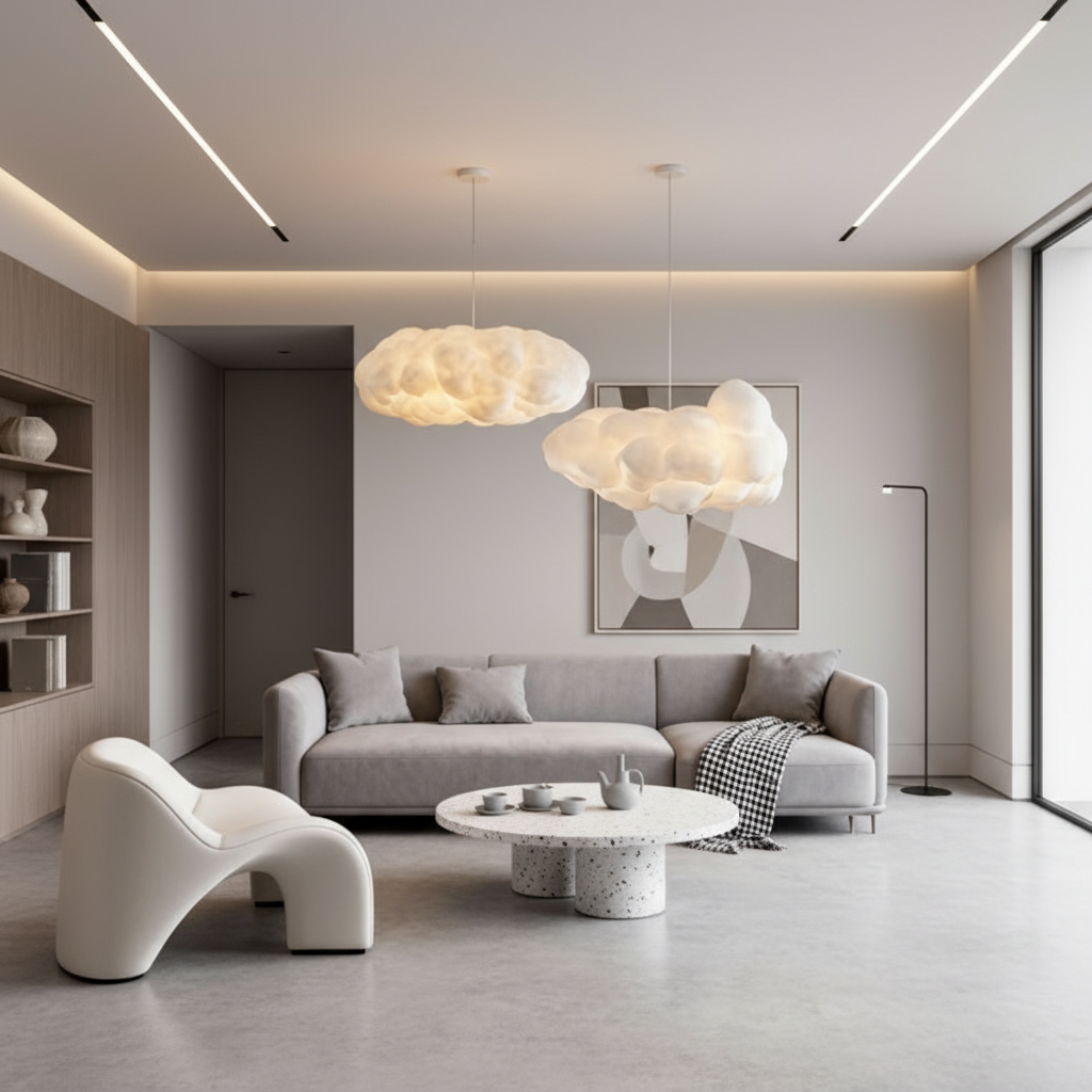 White Cloud Fabric E26 Pendant Light — Artistic Modern Ceiling Hanging