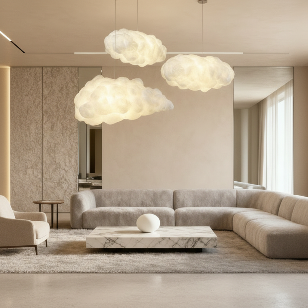 White Cloud Fabric E26 Pendant Light — Artistic Modern Ceiling Hanging