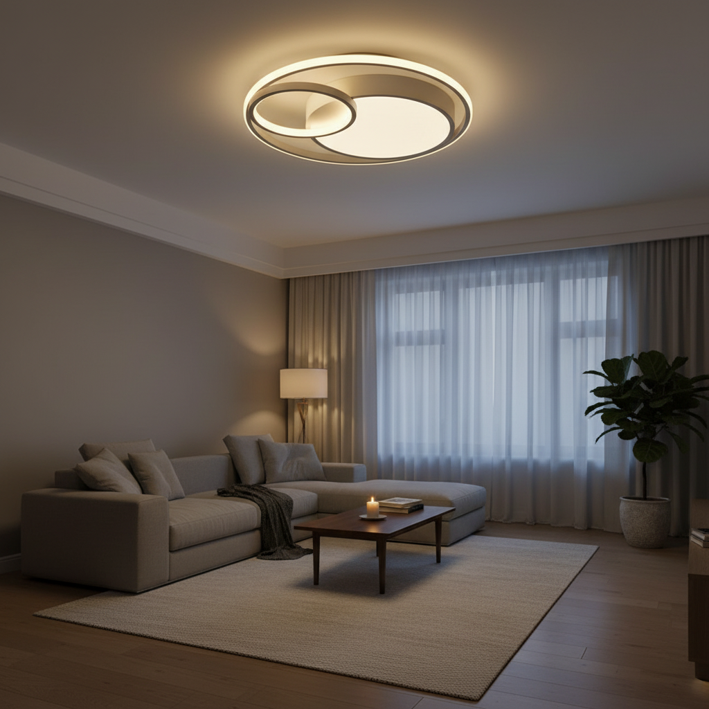 White Contemporary LED Flush Mount Ceiling Light — Kitchen Bedroom