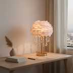 White Feather Crystal Tassel Brass Table Lamp — Ambient Elegant Decor