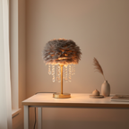 White Feather Crystal Tassel Brass Table Lamp — Ambient Elegant Decor