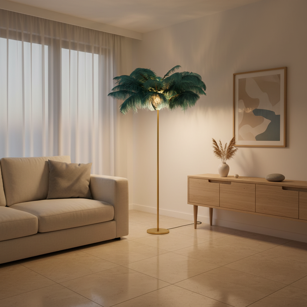 White Feather Shade Gold Iron Glamorous Accent Luxury Floor Lamp