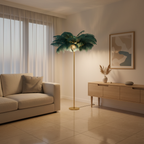 White Feather Shade Gold Iron Glamorous Accent Luxury Floor Lamp