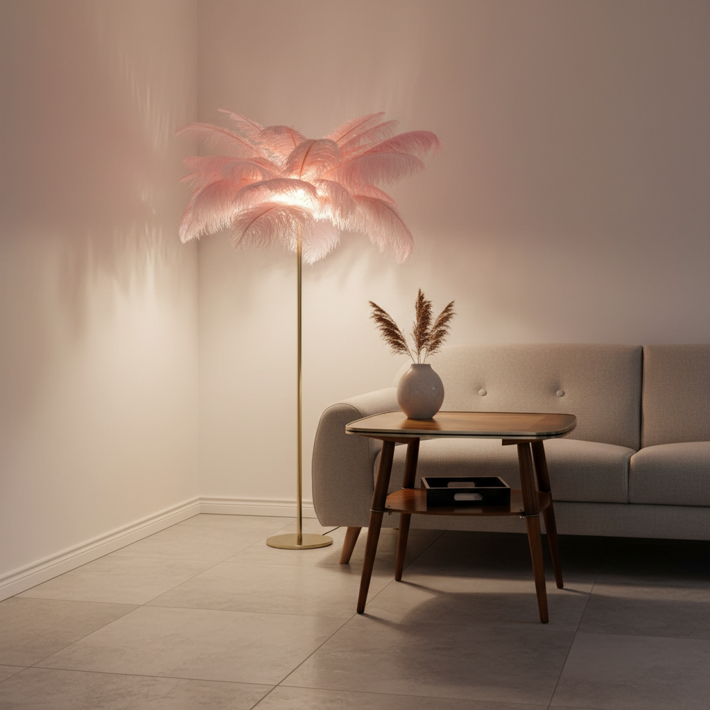 White Feather Shade Gold Iron Glamorous Accent Luxury Floor Lamp
