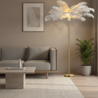 White Feather Shade Gold Iron Glamorous Accent Luxury Floor Lamp
