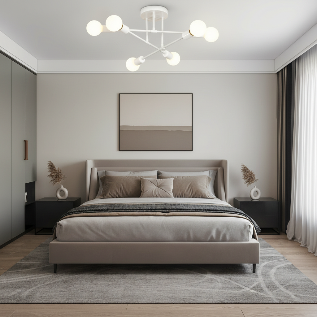 White Gold 6-Light Adjustable Arm Dimmable Flush Mount Ceiling Light