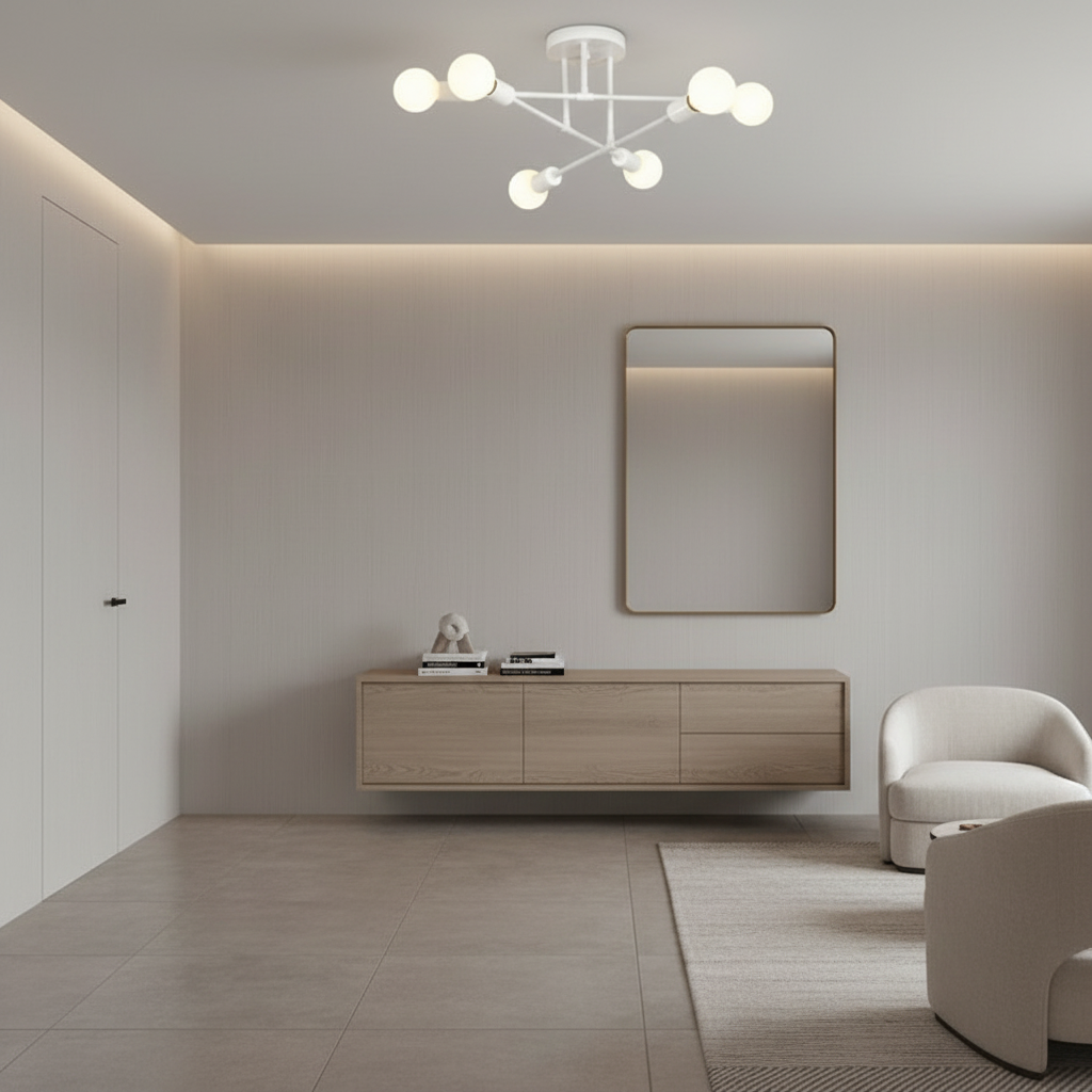White Gold 6-Light Adjustable Arm Dimmable Flush Mount Ceiling Light