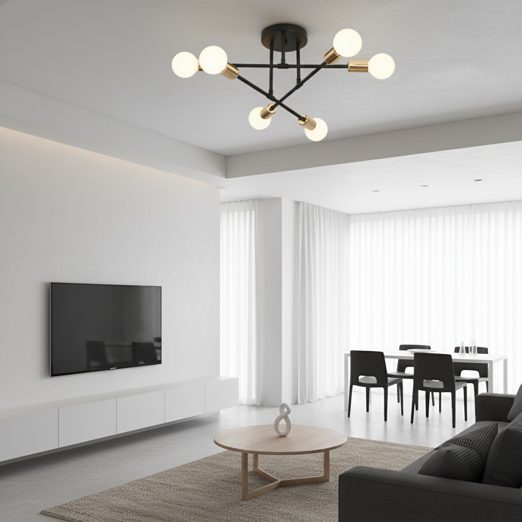 White Gold 6-Light Adjustable Arm Dimmable Flush Mount Ceiling Light