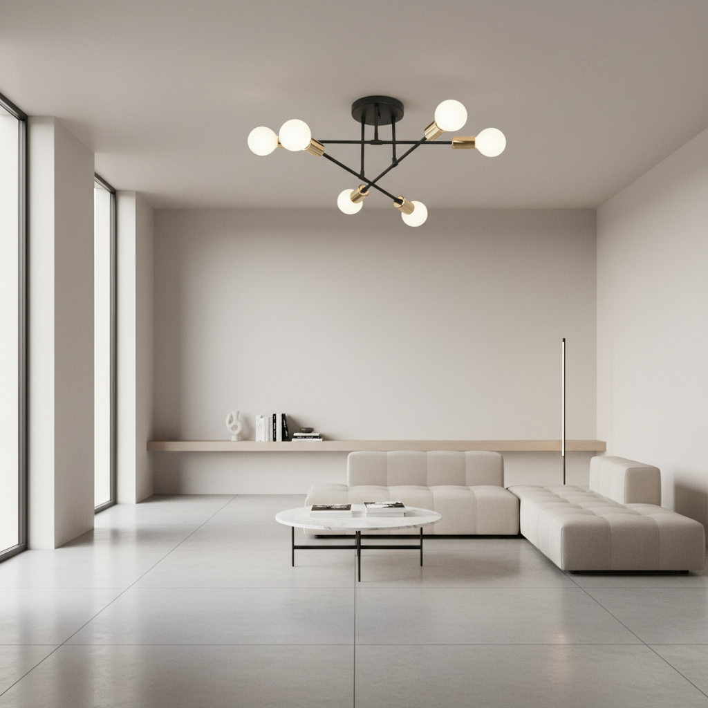 White Gold 6-Light Adjustable Arm Dimmable Flush Mount Ceiling Light