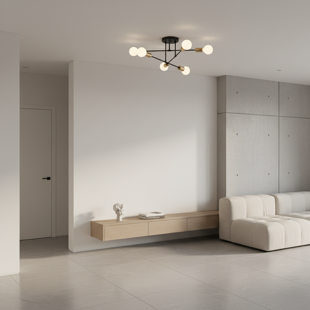White Gold 6-Light Adjustable Arm Dimmable Flush Mount Ceiling Light
