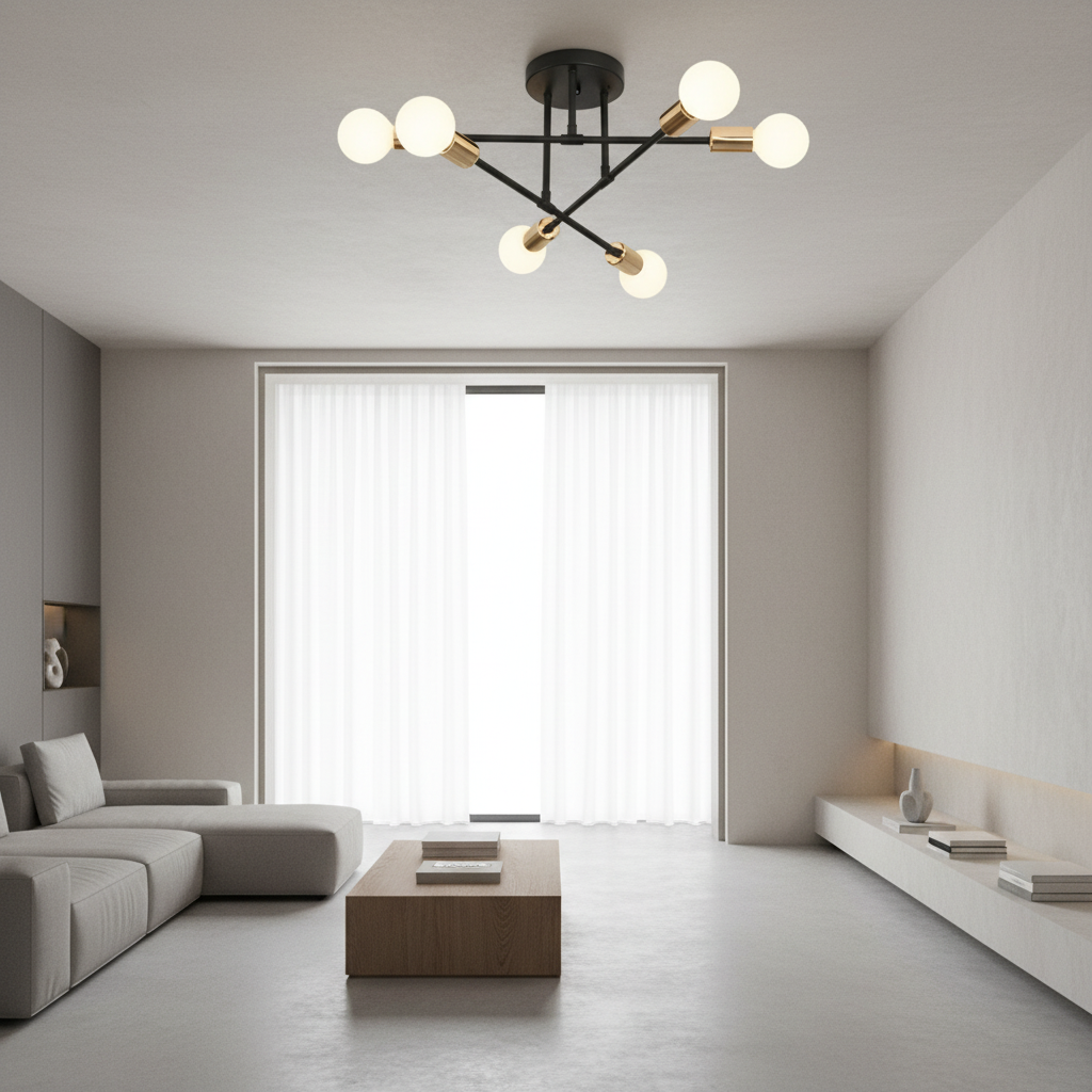 White Gold 6-Light Adjustable Arm Dimmable Flush Mount Ceiling Light