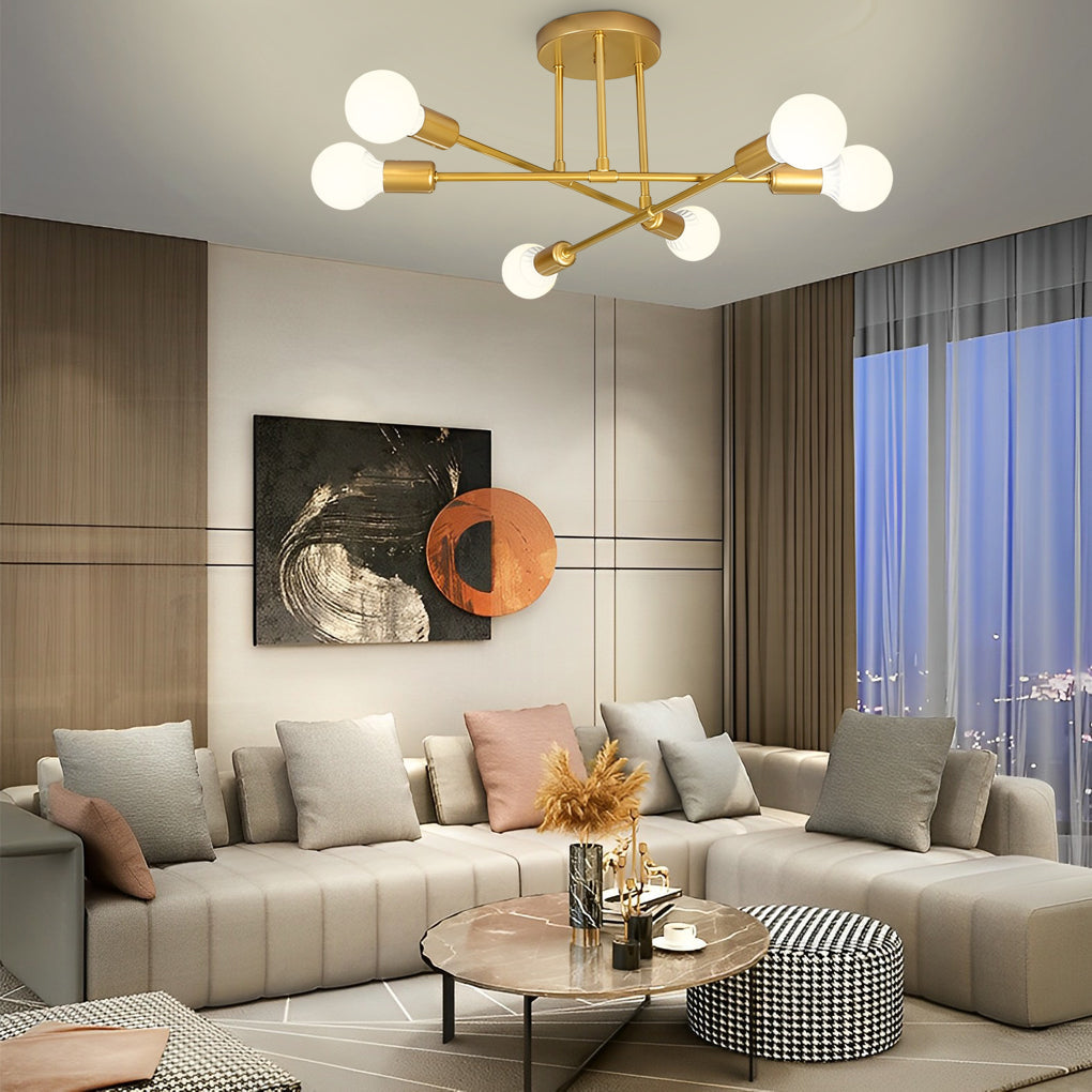 White Gold 6-Light Adjustable Arm Dimmable Flush Mount Ceiling Light