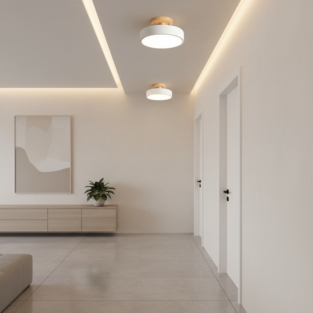White Minimalist Dimmable LED Flush Mount Ceiling Light — Modern Indoor
