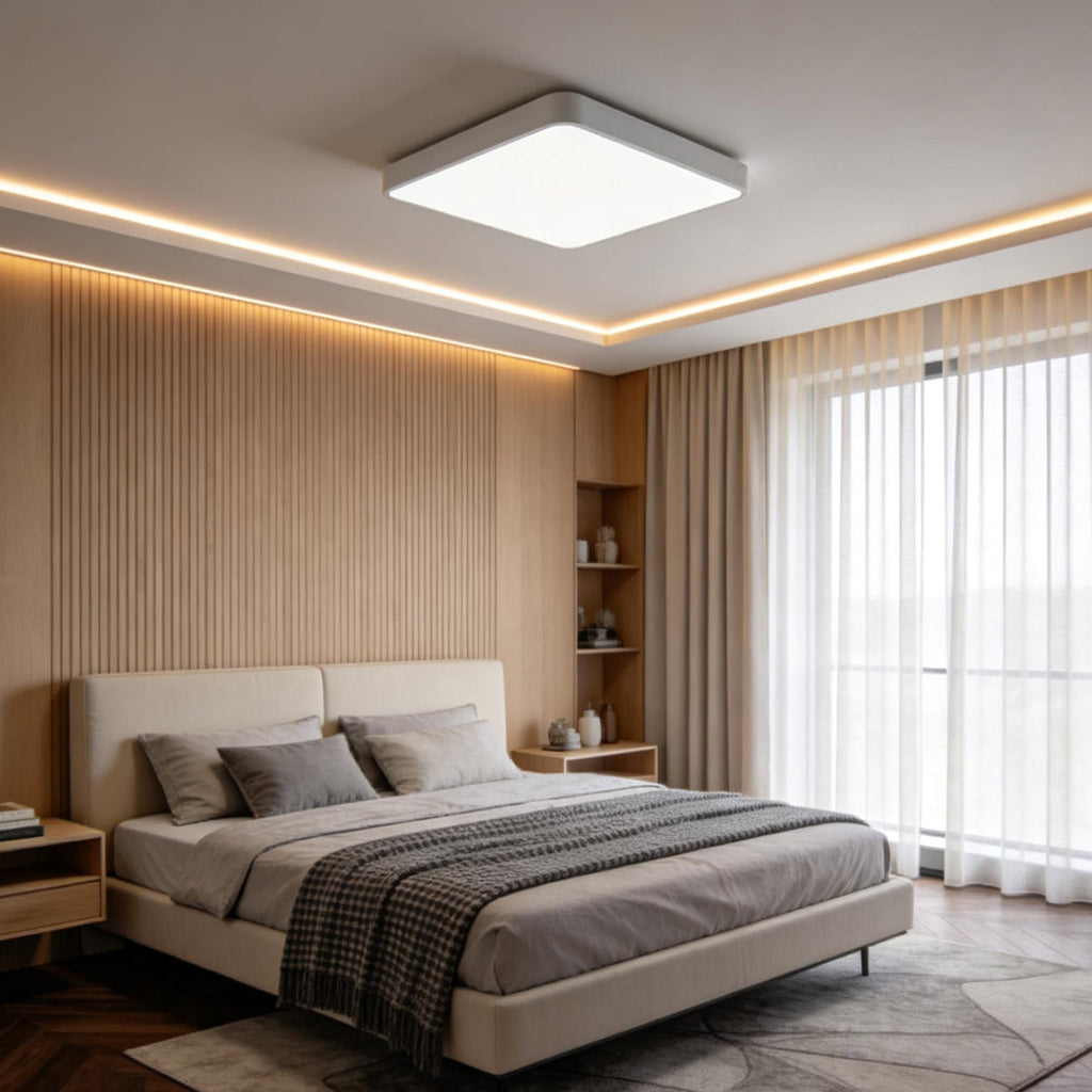 White Minimalist LED Flush Mount Ceiling Light — Kitchen Bedroom Office