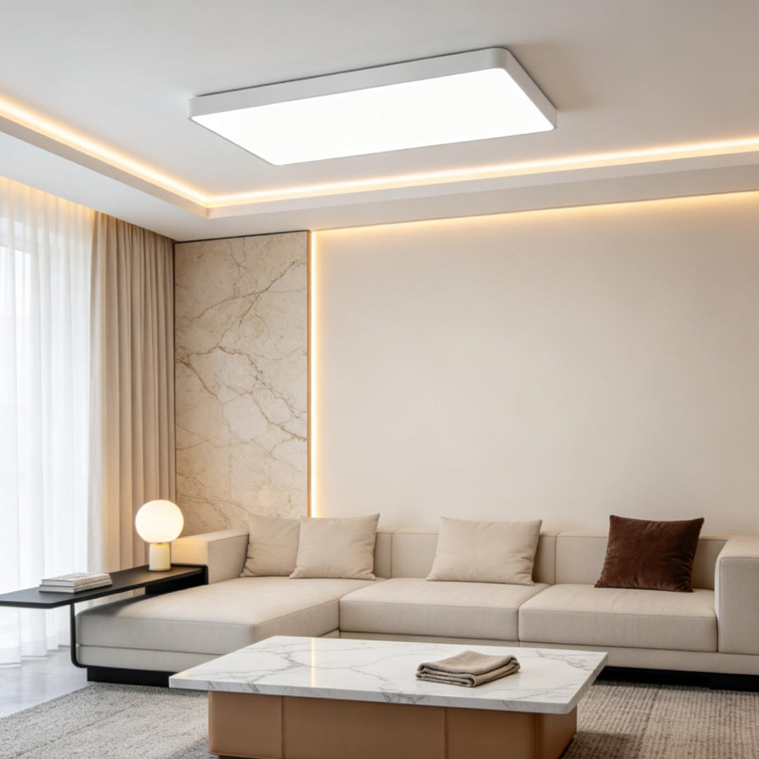 White Minimalist LED Flush Mount Ceiling Light — Kitchen Bedroom Office