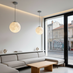 White Moon Globe Pendant Light — Minimalist Adjustable Modern LED