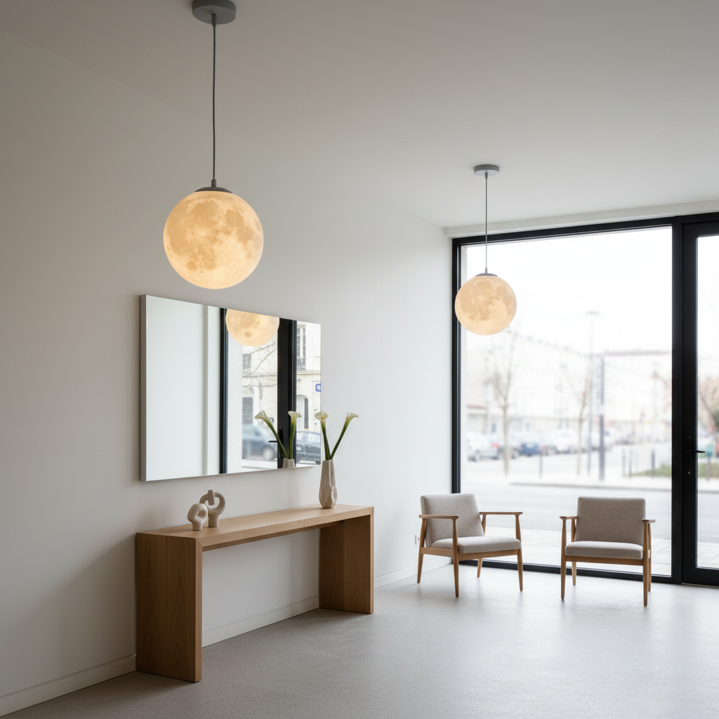 White Moon Globe Pendant Light — Minimalist Adjustable Modern LED