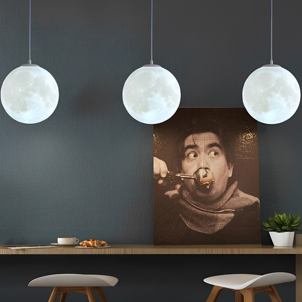 White Moon Globe Pendant Light — Minimalist Adjustable Modern LED