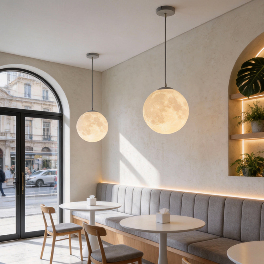 White Moon Globe Pendant Light — Minimalist Adjustable Modern LED