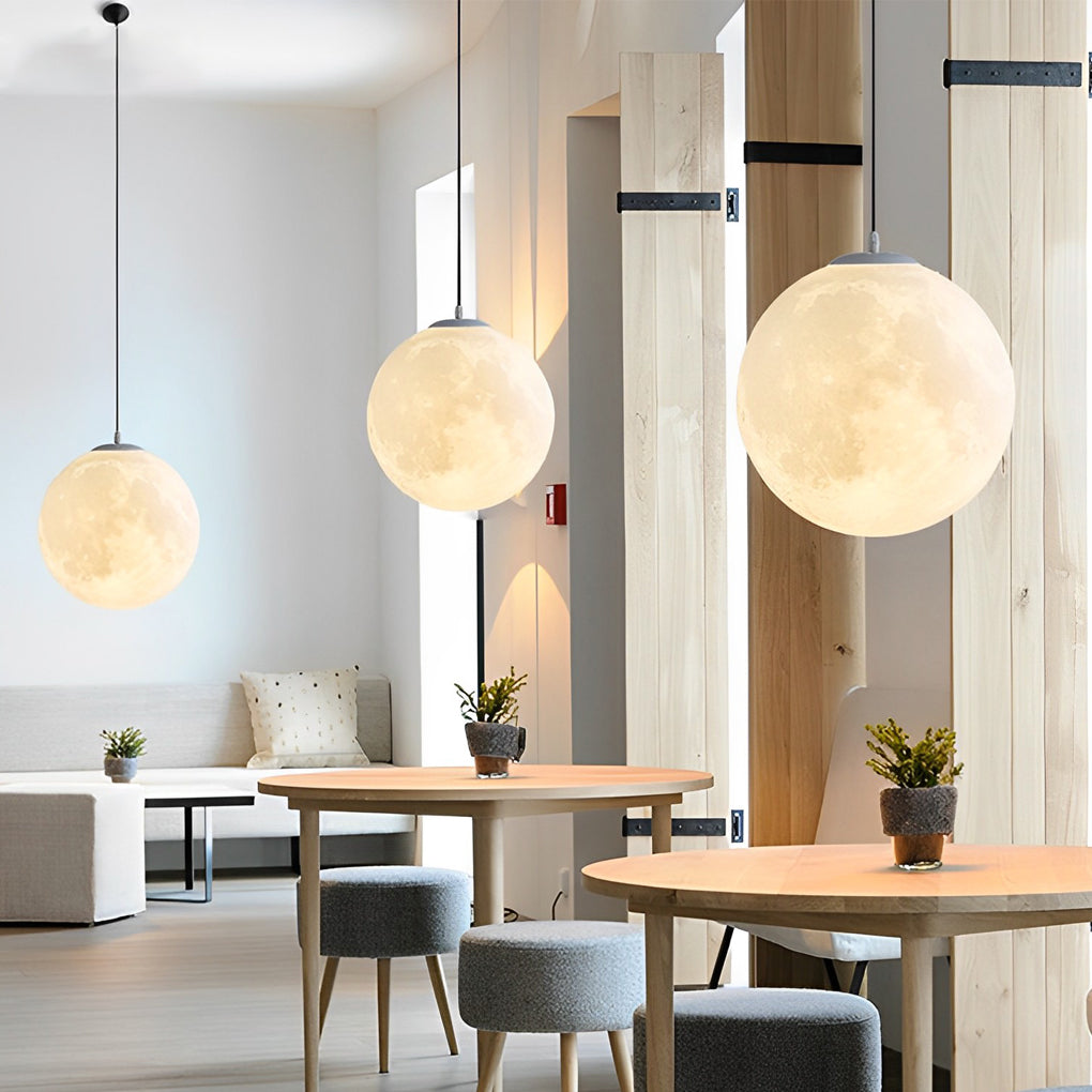 White Moon Globe Pendant Light — Minimalist Adjustable Modern LED