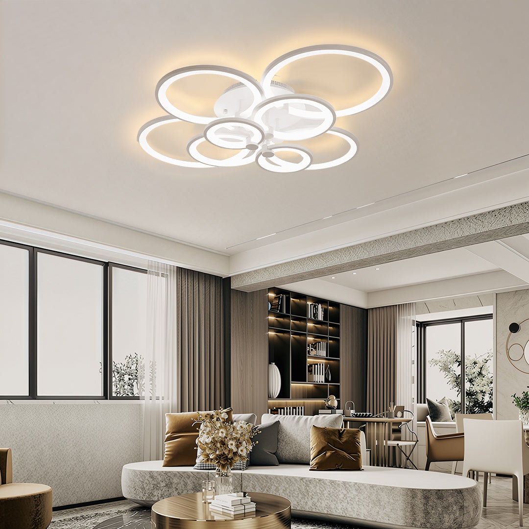 White Multi-Ring 4-Light Acrylic LED Flush Mount Ceiling Light — Elegant