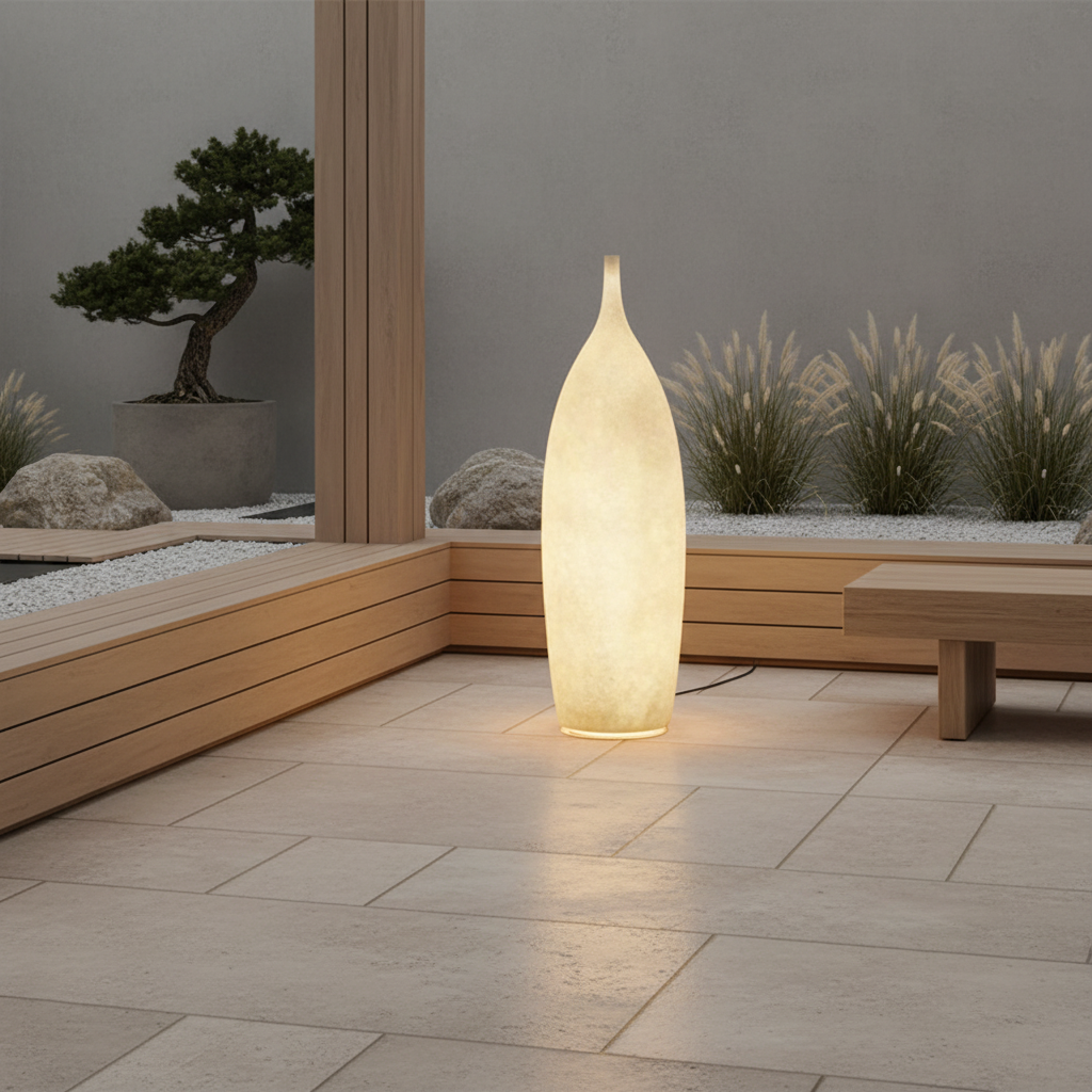 White Resin Solar Outdoor Garden Floor Lamp — Modern Weatherproof Design