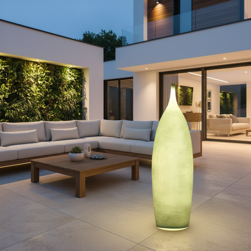 White Resin Solar Outdoor Garden Floor Lamp — Modern Weatherproof Design
