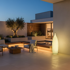 White Resin Solar Outdoor Garden Floor Lamp — Modern Weatherproof Design