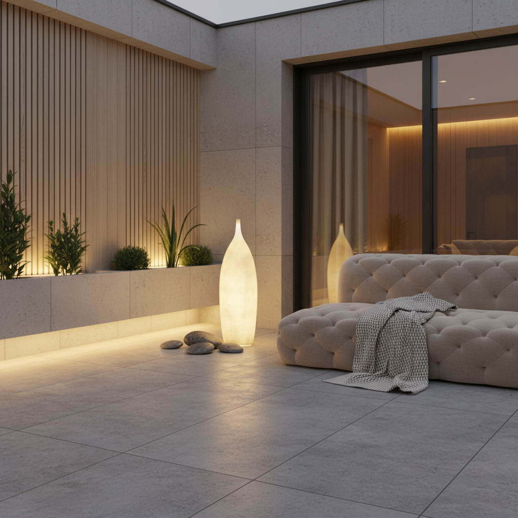 White Resin Solar Outdoor Garden Floor Lamp — Modern Weatherproof Design