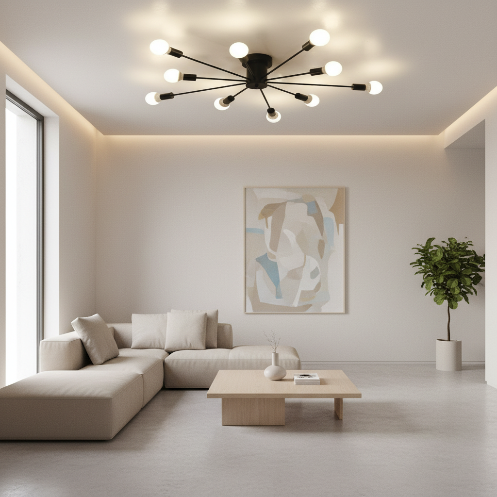 White Retro Metal Ambient Decorative Flush Mount Ceiling Light — Indoor