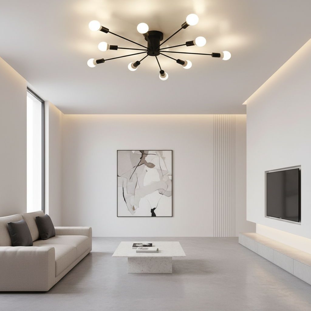 White Retro Metal Ambient Decorative Flush Mount Ceiling Light — Indoor