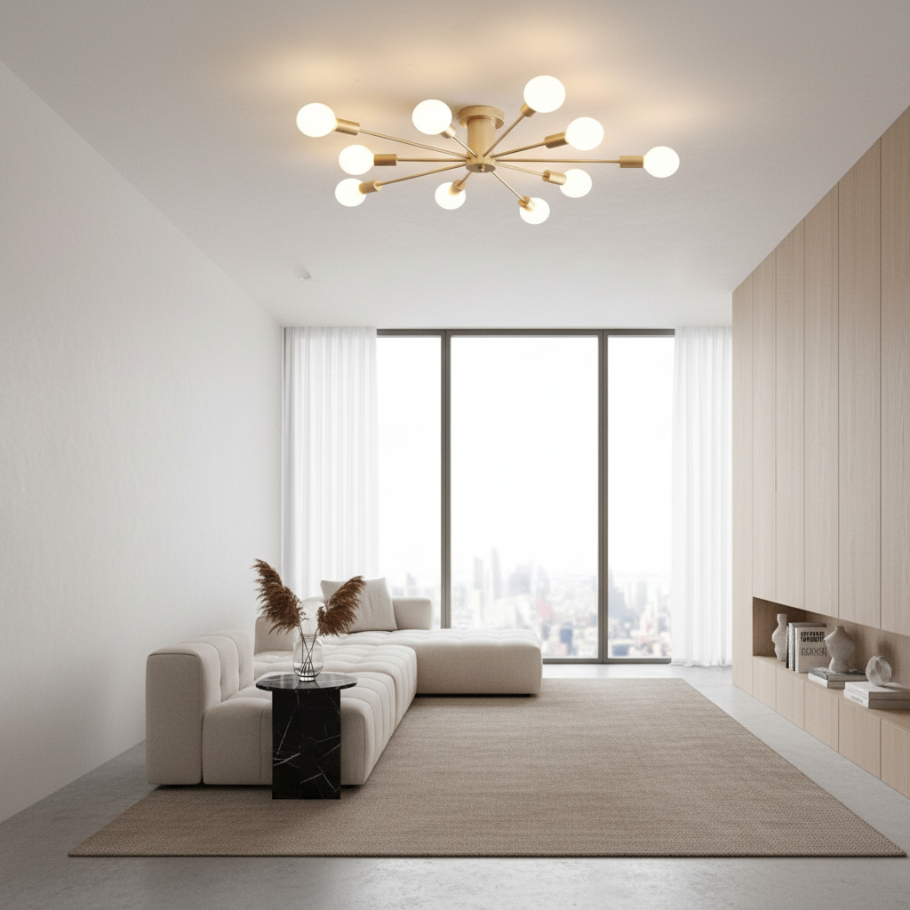 White Retro Metal Ambient Decorative Flush Mount Ceiling Light — Indoor