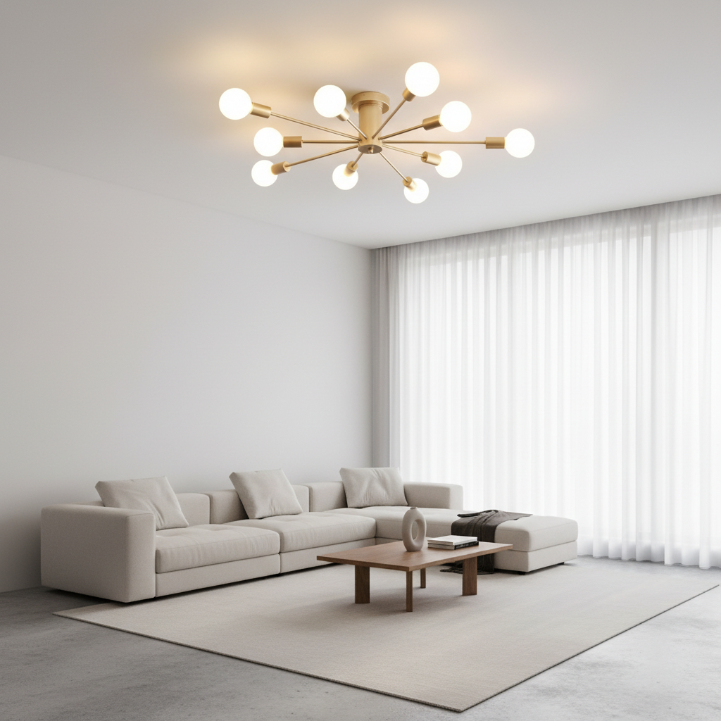 White Retro Metal Ambient Decorative Flush Mount Ceiling Light — Indoor
