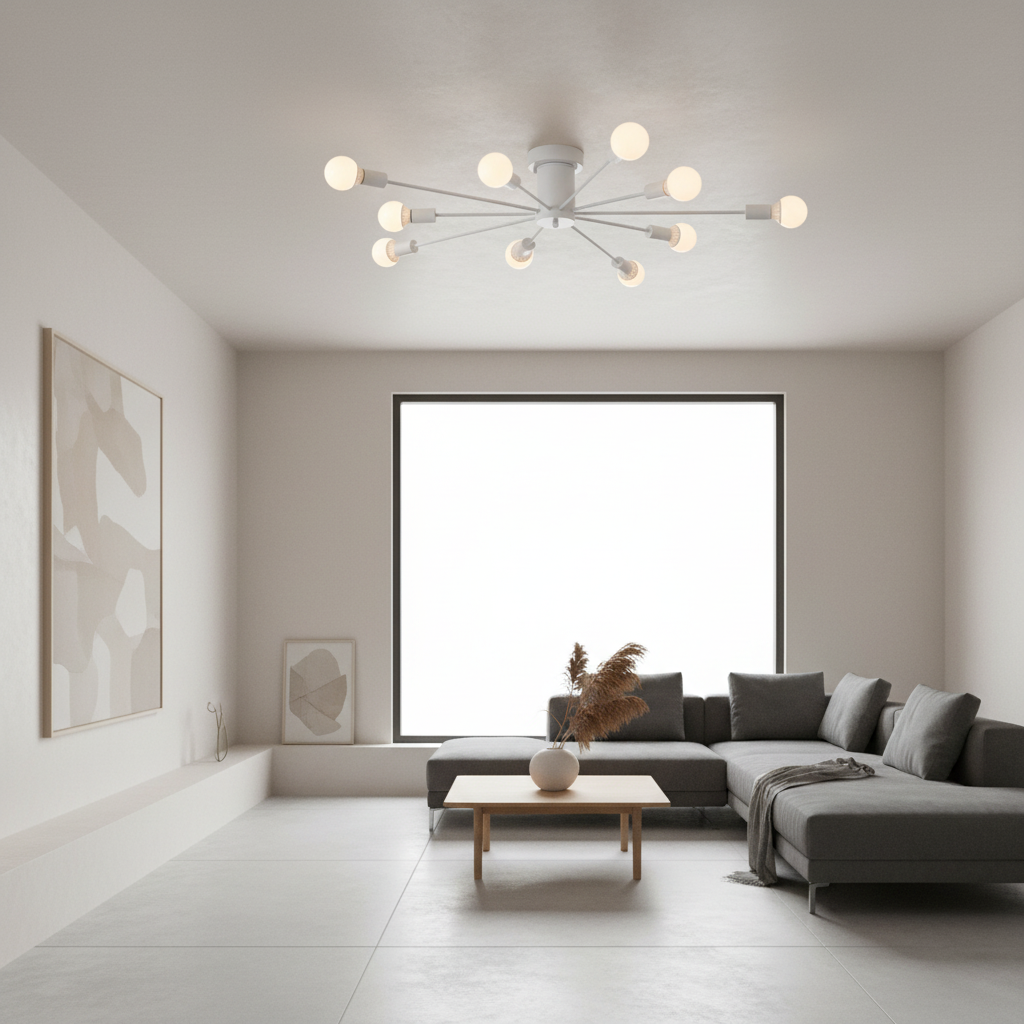 White Retro Metal Ambient Decorative Flush Mount Ceiling Light — Indoor