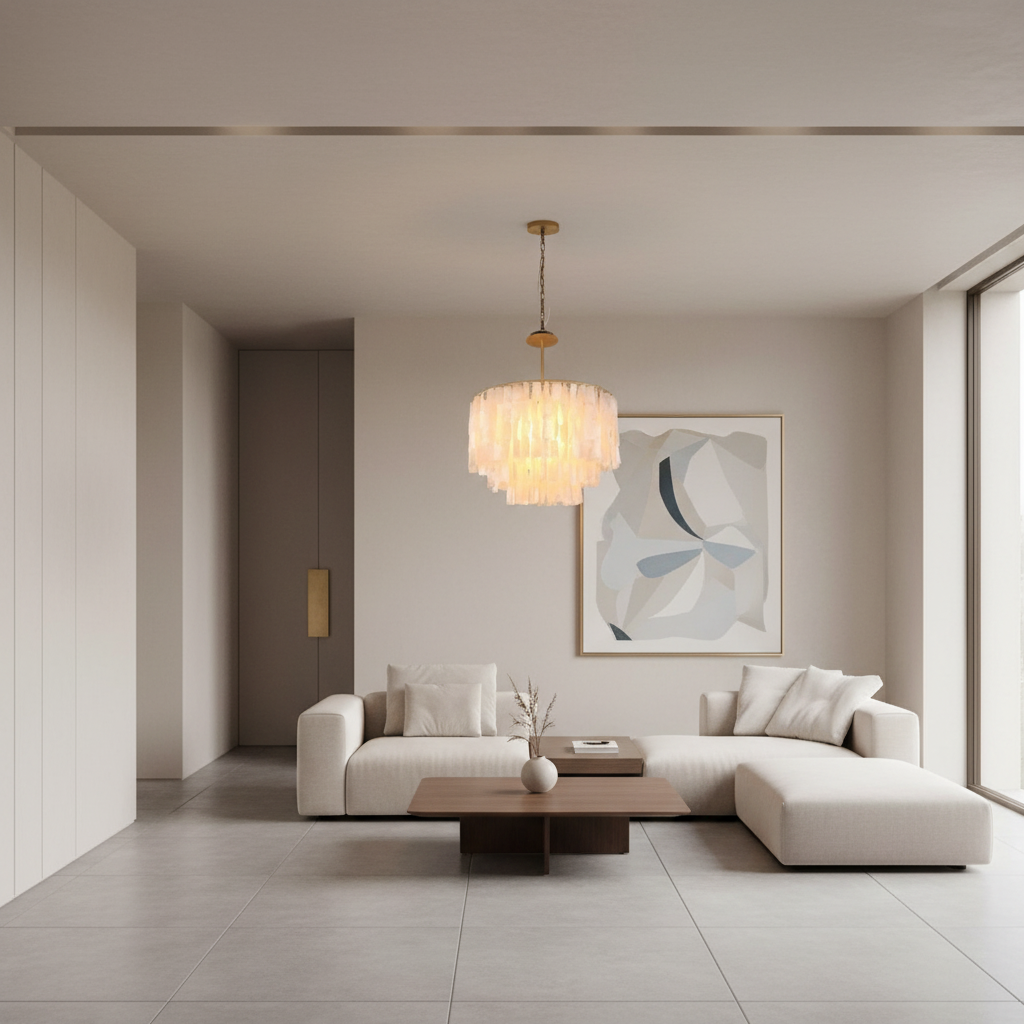 White Shell Capiz Chandelier — Adjustable Height Contemporary Elegant