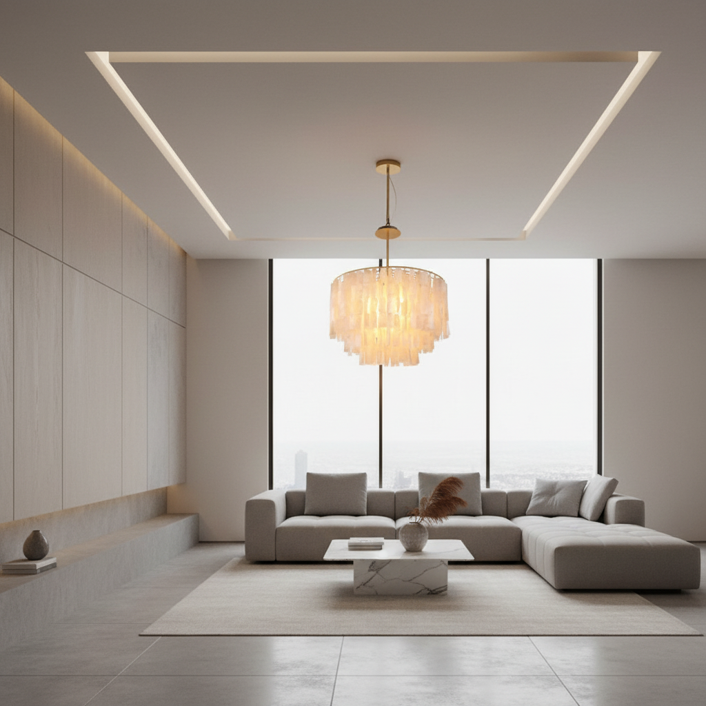 White Shell Capiz Chandelier — Adjustable Height Contemporary Elegant