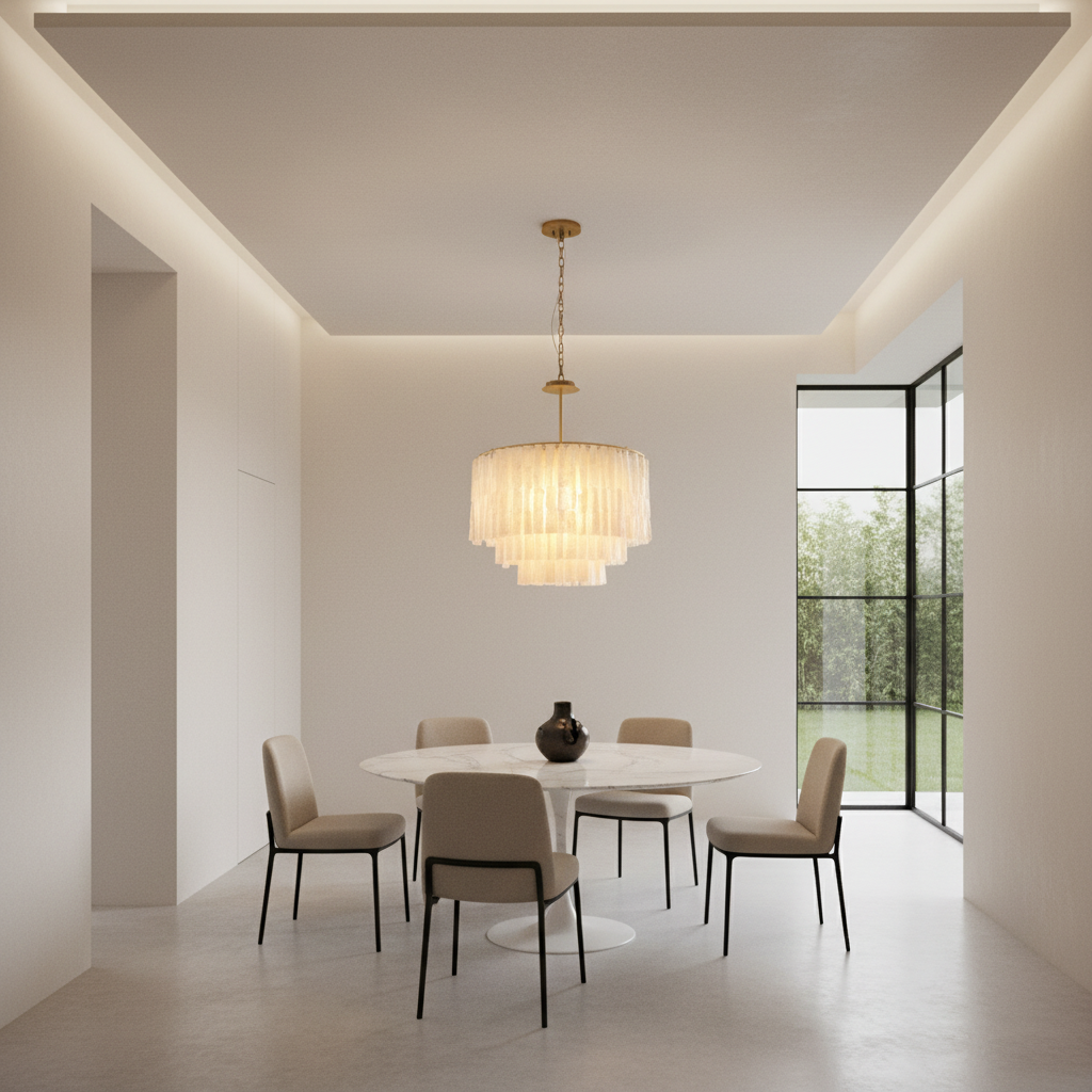 White Shell Capiz Chandelier — Adjustable Height Contemporary Elegant