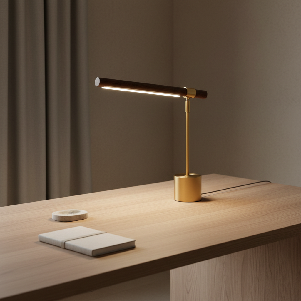 Wood Brass Golden Base Adjustable Colour Temperature LED Desk Lamp