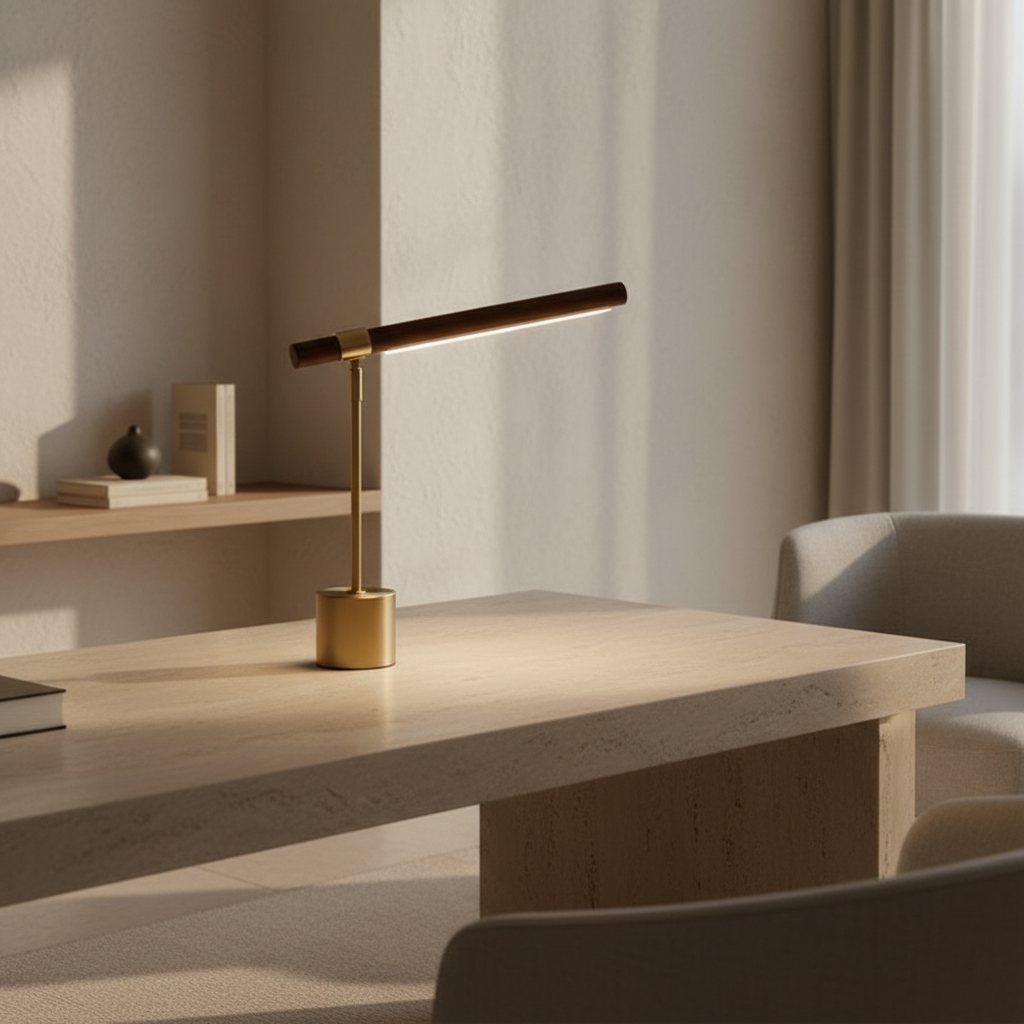 Wood Brass Golden Base Adjustable Colour Temperature LED Desk Lamp