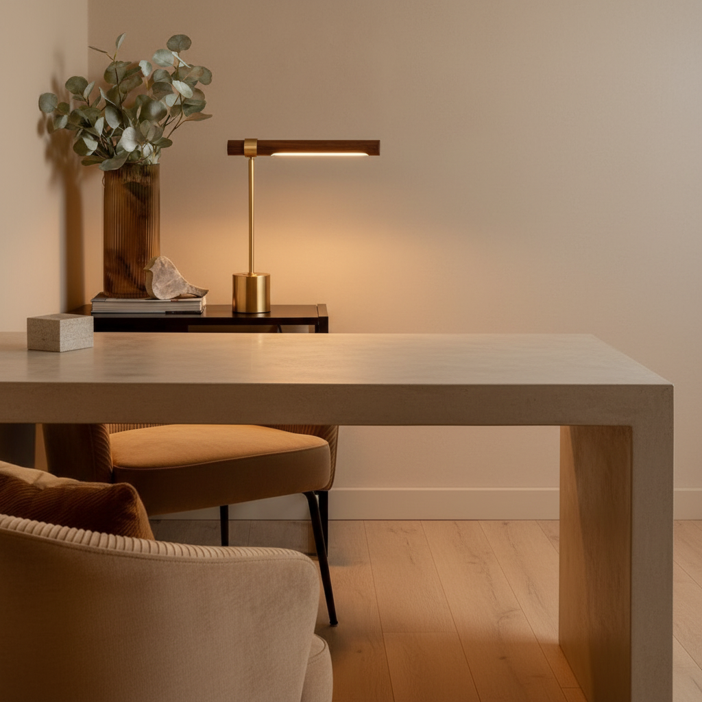 Wood Brass Golden Base Adjustable Colour Temperature LED Desk Lamp
