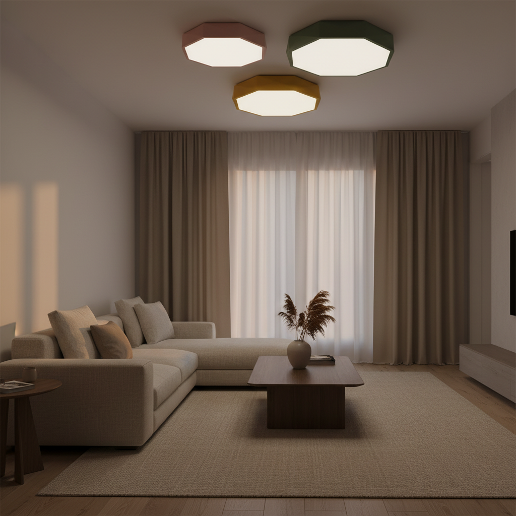 Yellow Octagonal Dimmable LED Flush Mount Ceiling Light — Kids Room