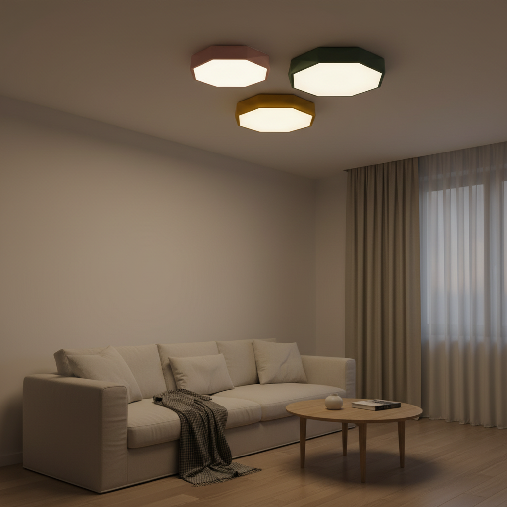 Yellow Octagonal Dimmable LED Flush Mount Ceiling Light — Kids Room